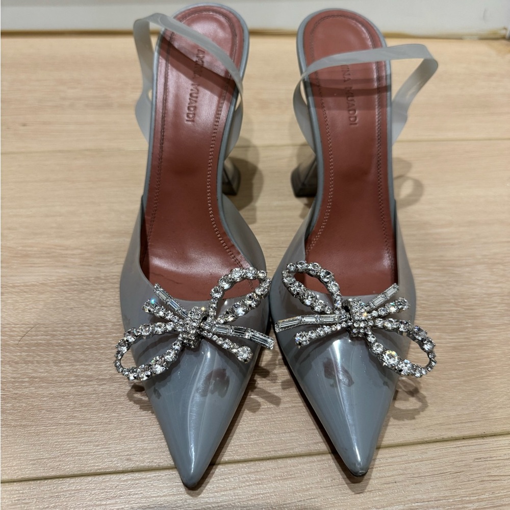 Amina Muaddi Glass PVC Rosie Heels Slingback Grey